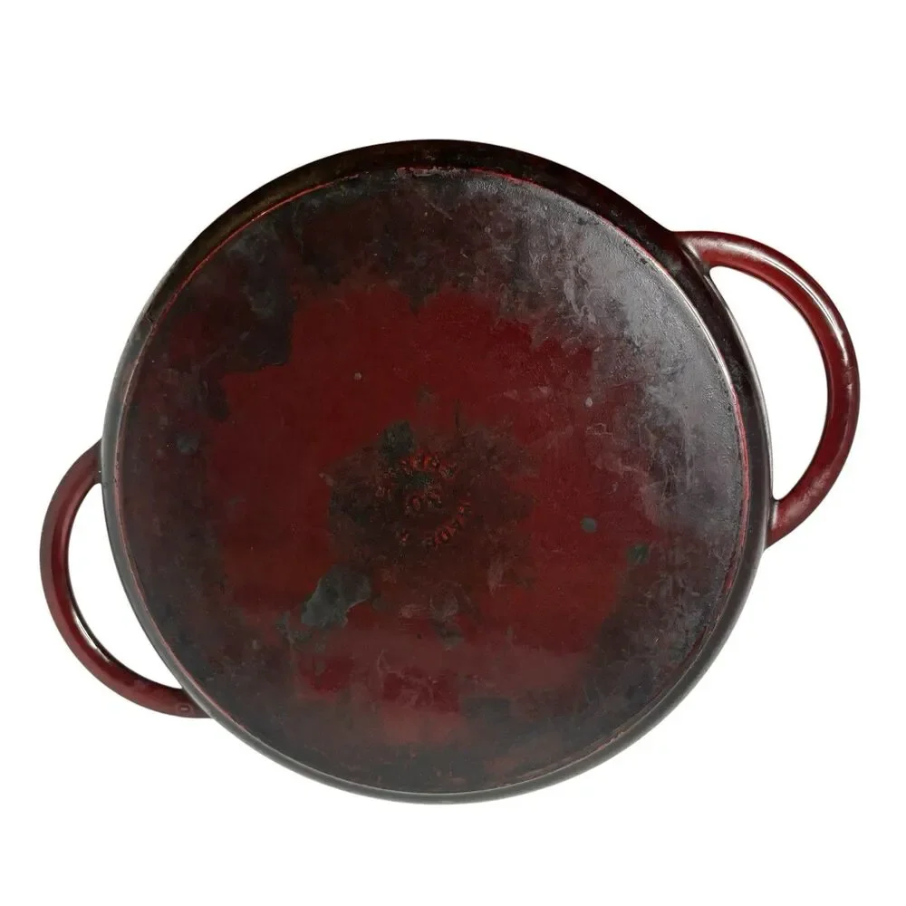 STAUB Cast Iron Round Steam Grill 12” Dark Red Enamel Glass Lid Made In France